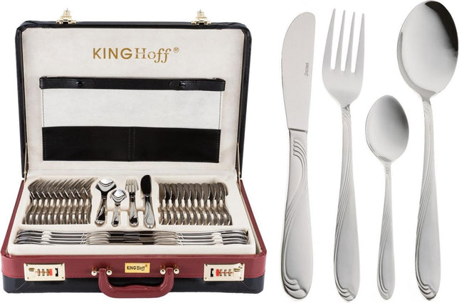KINGHOFF 3508 - Coffret de couverts de luxe - 72 pièces - 12 personnes - Couverts modernes