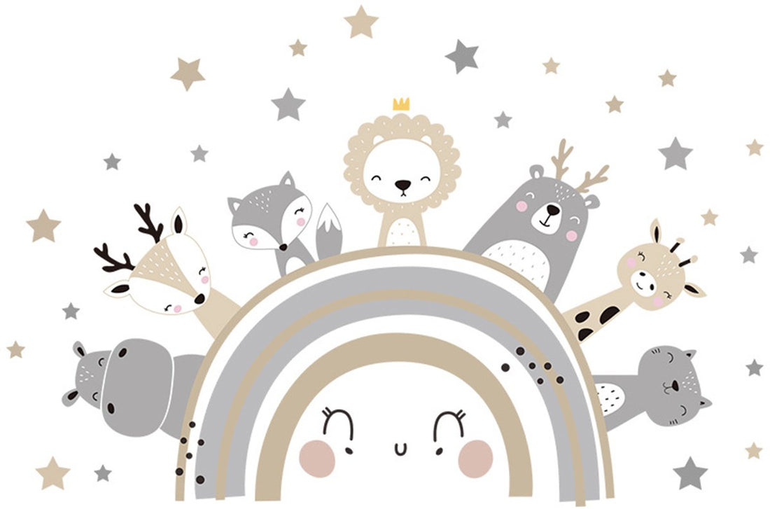 Wandsticker dieren voor de kinderkamer – nijlpaard, giraffe, leeuw, 70 x 49 cm