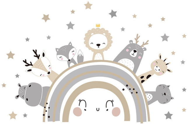 Sticker mural animaux - Décoration adhésive Animaux pour chambre d'enfant - 70x49 cm - Autocollant mural coloré avec figurines d'animaux pour chambre de bébé et salle de jeux - Hippopotame - Girafe - Lion
