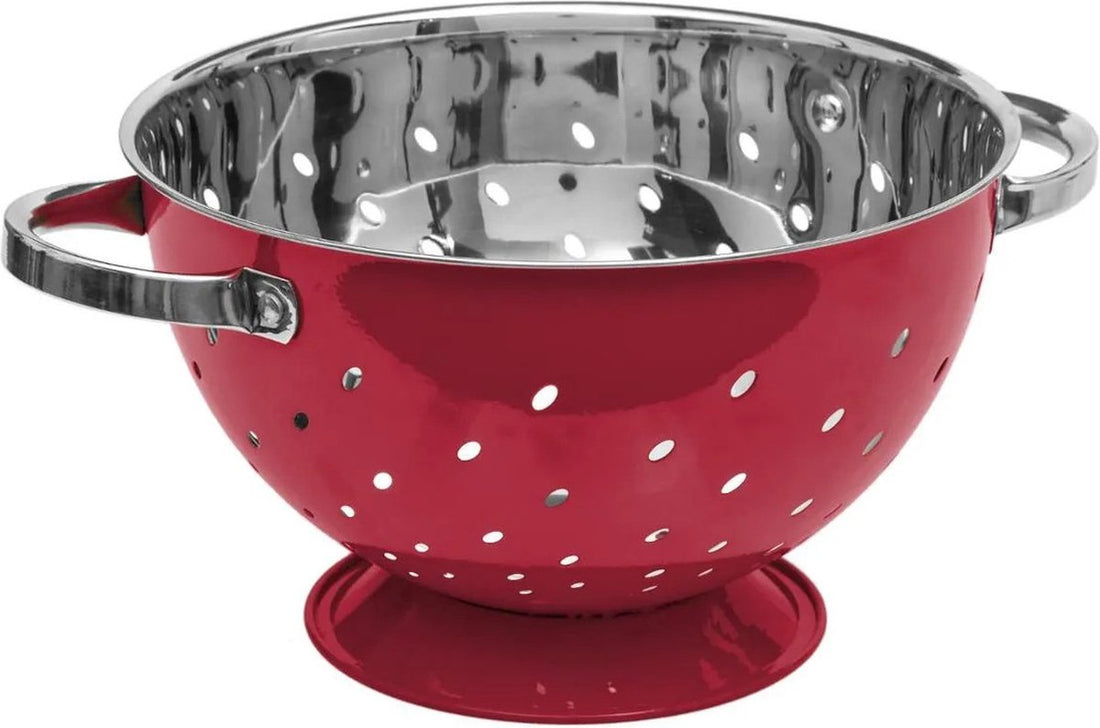 Sieb auf Fuß rot/silber 25 x 16 cm