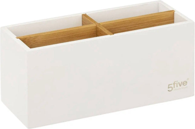 5Five - Organisateur - 4 compartiments - Bambou - Bois - Blanc - 21 x 8 x 9 cm