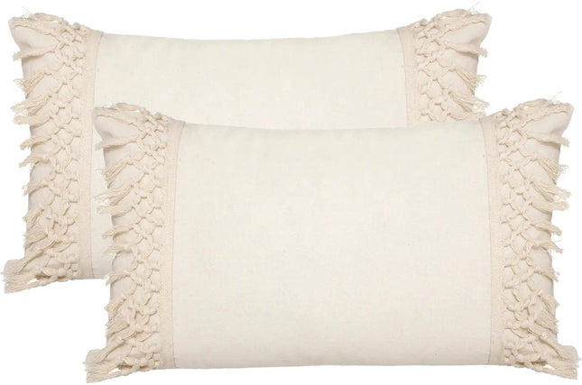 Atmosphera Coussin de dossier Macramé Ibiza pour l'intérieur - 2x - crème blanc - 30 x 50 cm - coton/polyester