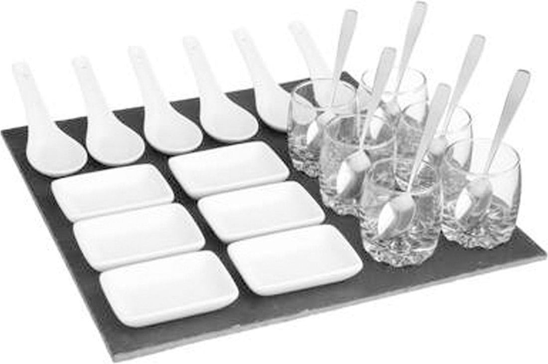 Secret de Gourmet serveerplank van leisteen voor amuses – 25-delig, 6 personen