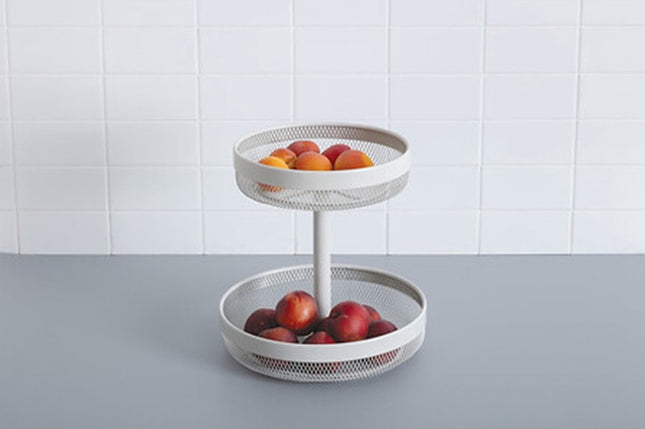 5Five Corbeille/coupe à fruits à 2 étages modèle Double Fruit - métal - D30 x H31 cm - blanc - ronde - Coupes à fruits de grande capacité