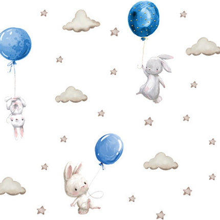 Sticker Mural Lapins avec Ballons - Bleu - Set de Décoration Murale pour Chambre d'Enfant - 76x115 cm - Stickers Muraux Autocollants pour Crèche & Chambre d'Enfant