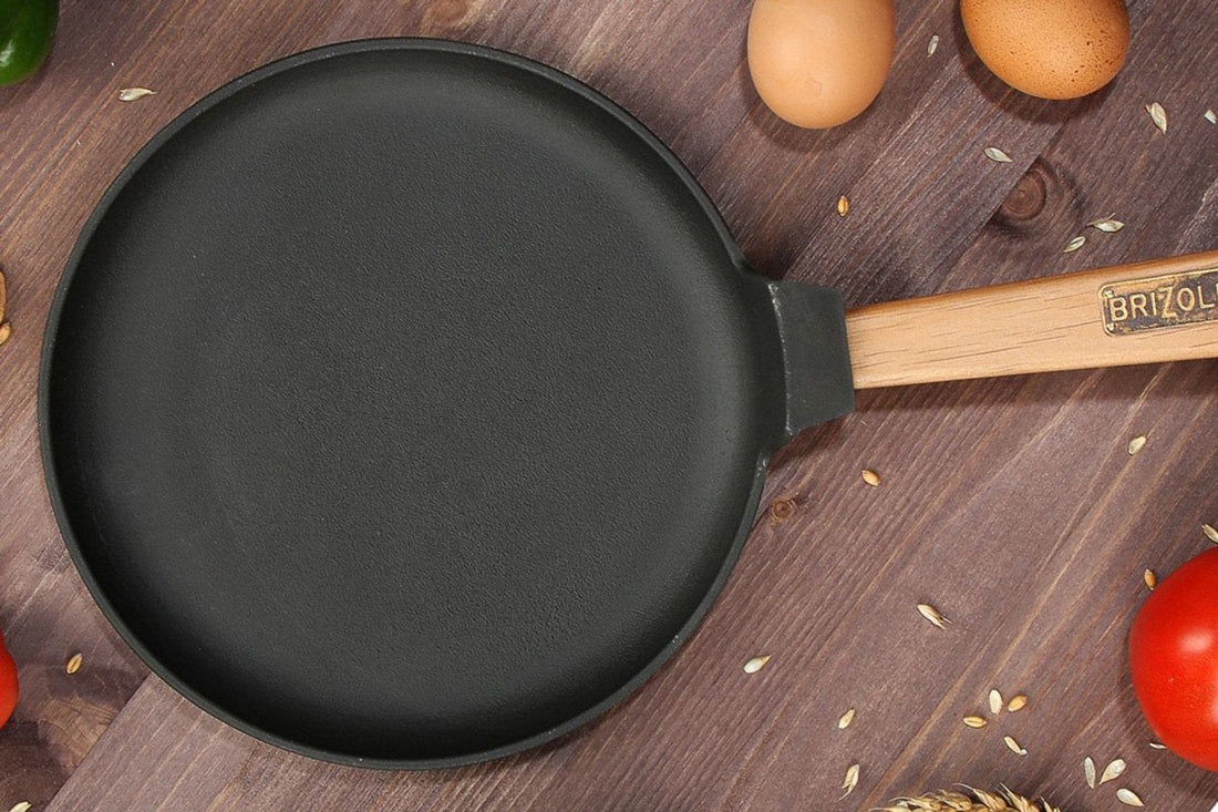 Cast Iron Frying Pan - BRIZOLL Ø24 cm with Handle - Cast Iron Crepe Pan - Pancake Pan - Frying Pan - Pancake Skillet - Model "Optima"