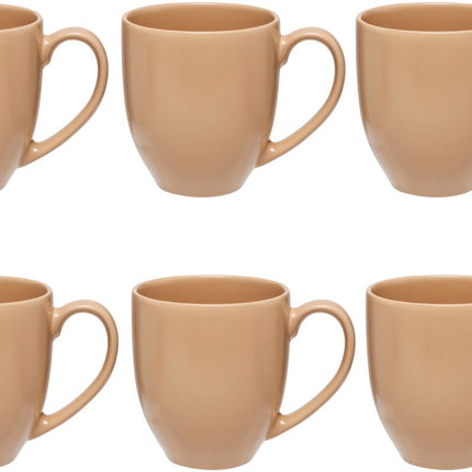 Lot de 6 Tasses en Céramique Beige - 48 cl - Tasses en Grès avec Anse - Idéales pour le Thé, le Café et Plus Encore