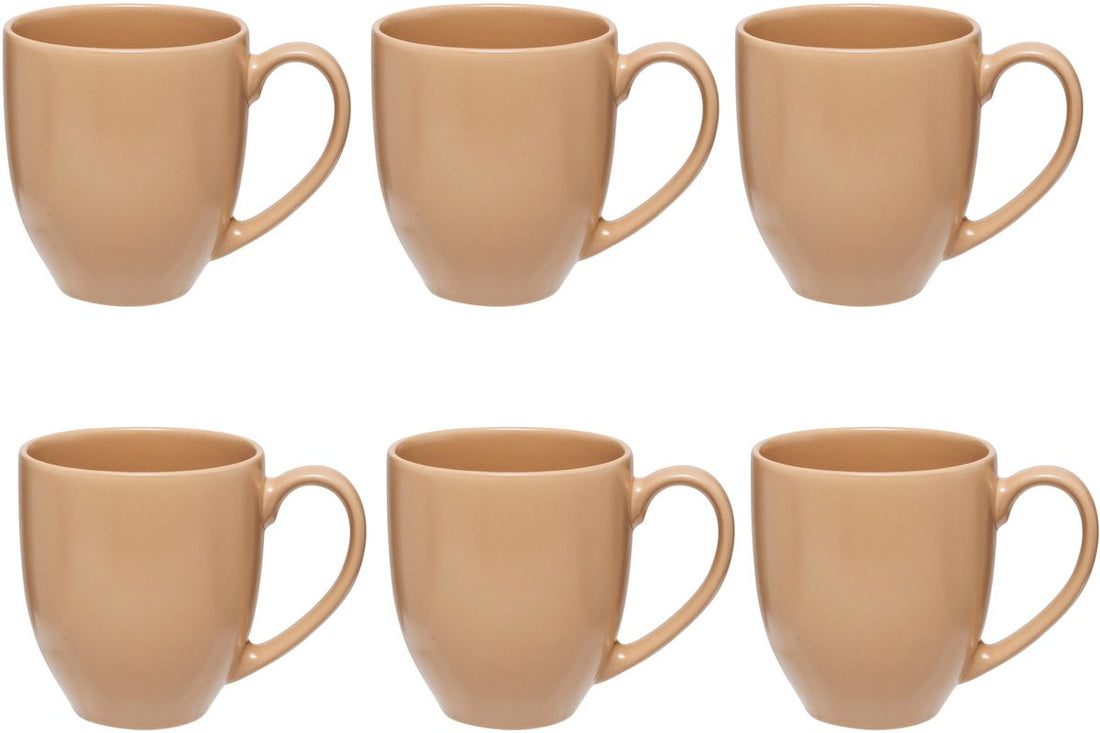 Beige keramische mokken met oor, set van 6 – stoneware, 48 cl