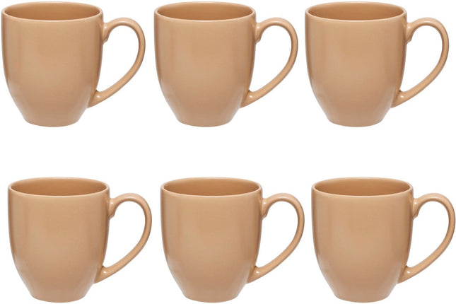 Lot de 6 Tasses en Céramique Beige - 48 cl - Tasses en Grès avec Anse - Idéales pour le Thé, le Café et Plus Encore