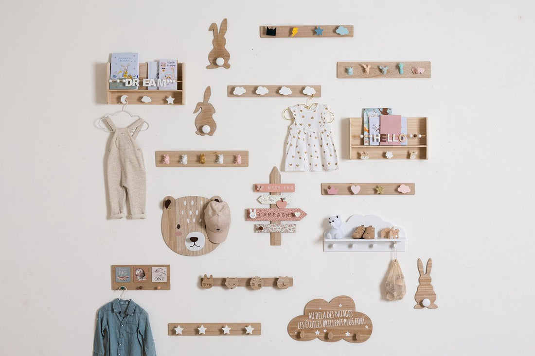 Atmosphera Kids cloud coat rack - white / wood - 4 hooks - Kids' room