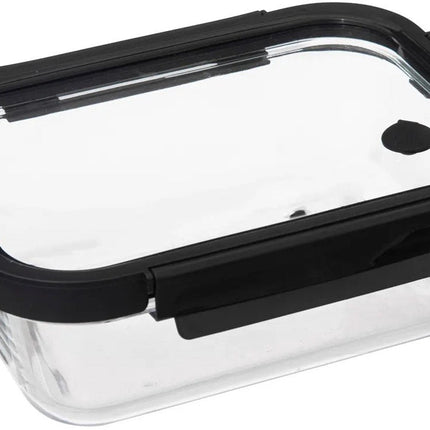 5Five Boîte de conservation avec couvercle - verre - hermétique - avec clips - 23 x 18 x 8 cm - 1300 ml - noir/transparent