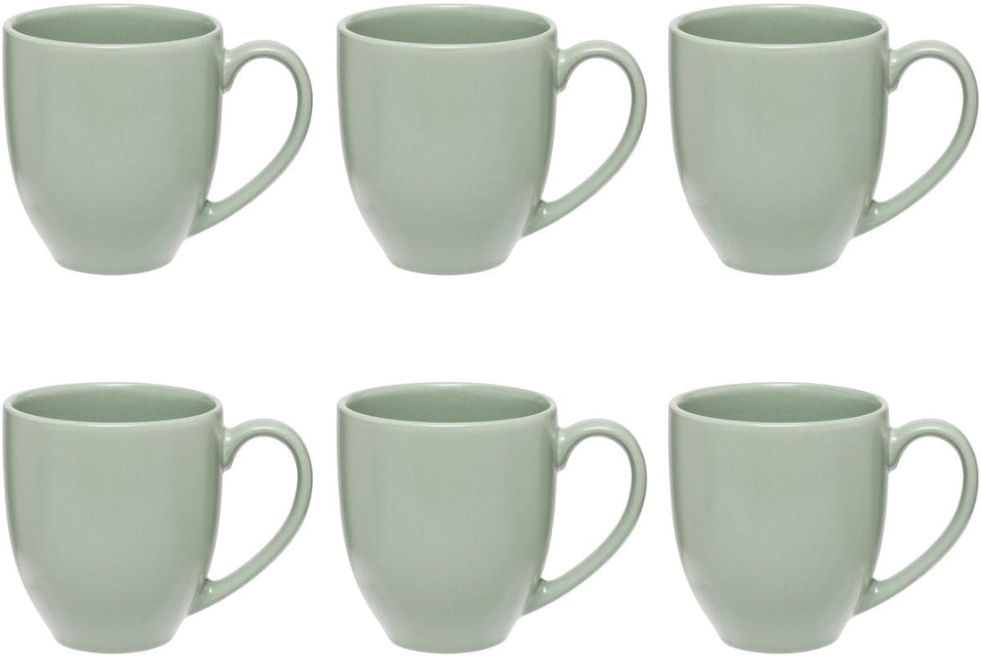 Olivgrüne Keramikbecher, 6er-Set – 48 cl – Steingutbecher mit Henkel – Geeignet für Tee, Kaffee und mehr