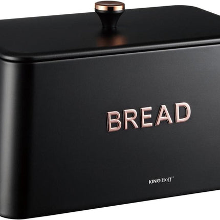 KINGHOFF Boîte à pain - Boîte à pain en métal - Noir mat - 35x23x21 cm - Trous de ventilation - Hygiénique et facile à nettoyer - Boîte à pain