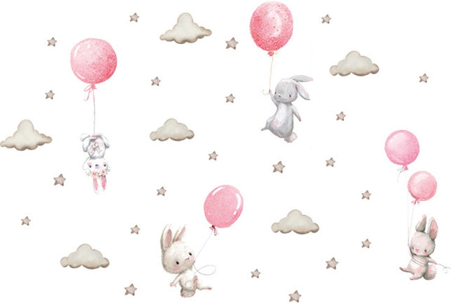 Sticker Mural Ballons - Rose - Autocollant Mural pour Chambre d'Enfant - 76x115 cm - Décoration Montgolfières pour Chambre de Fille