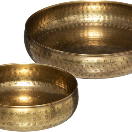 Set de 2 plateaux en métal travaillé doré D 30,5 cm et 20 cm