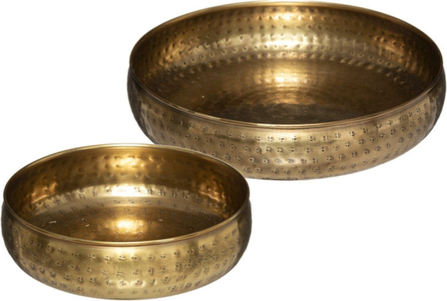 Set de 2 plateaux en métal travaillé doré D 30,5 cm et 20 cm