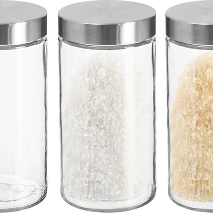 Lot de 3 bocaux/pots de conservation en verre de 1,7 L avec couvercle en acier inoxydable - 1700 ml - Pots de conservation avec couvercle hermétique