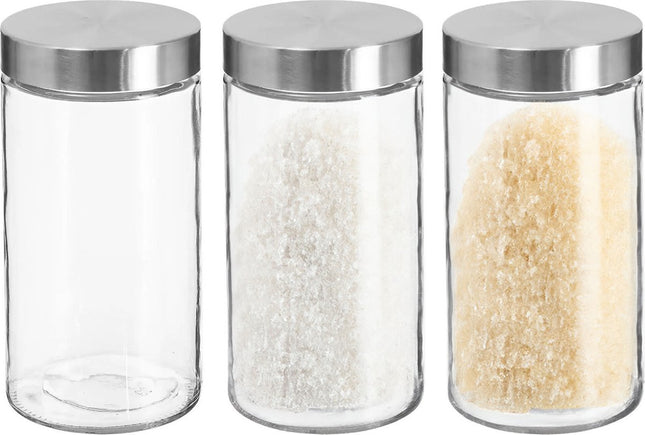 Lot de 3 bocaux/pots de conservation en verre de 1,7 L avec couvercle en acier inoxydable - 1700 ml - Pots de conservation avec couvercle hermétique