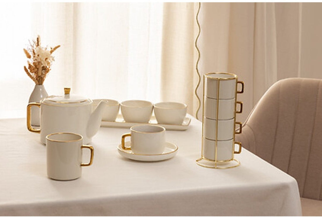 Secret de Gourmet Kaffeetassen Athena - 6er-Set - Keramik - weiß / gold - 350 ml - 8 x 9 cm