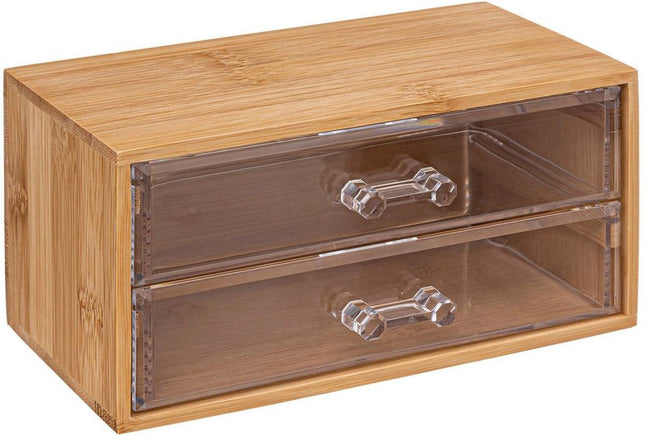 5Five organisateur de bureau - 2 tiroirs - 19 x 12 cm - bambou/plastique - rangement bureau/loisirs