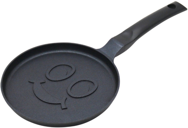 Klausberg KB-7971 Crêpière - Design Visage Souriant - Ø18 cm - Revêtement Antiadhésif Noir - Convient à Toutes les Tables de Cuisson, y Compris à Induction - Smiley