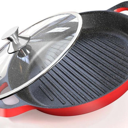 Non-stick gegoten aluminium Grillpan 32 cm met deksel rood