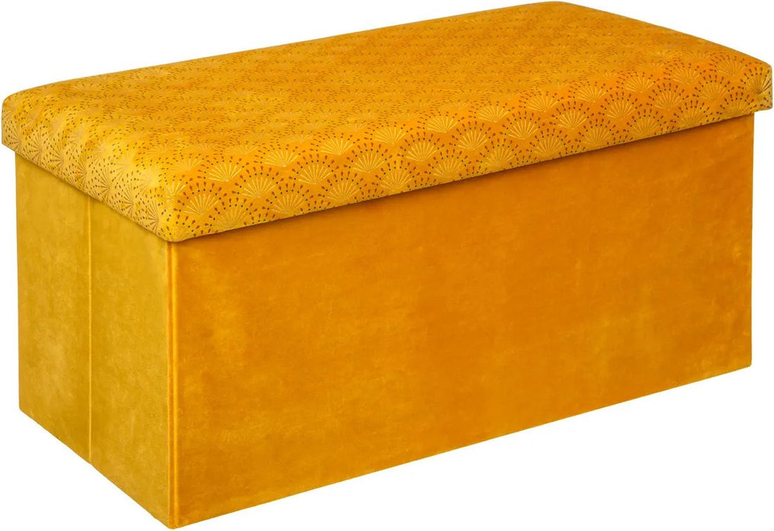 Atmosphera Royal Pouf/stool/ottoman - Foldable storage seat box - Ochre yellow velvet - 76 x 38 x 38 cm - MDF/polyester - 120-liter capacity