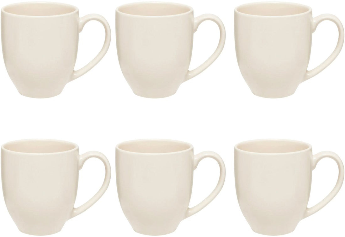 Warm White Stoneware Mug Set of 6 - 48 cl - Modern Design Mugs with Handle - Suitable for Coffee, Tea and More