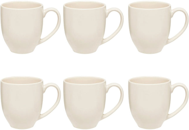 Lot de 6 Tasses en Grès Blanc Cassé - 48 cl - Tasses Design Modernes avec Anse - Convient pour le Café, le Thé et Plus Encore