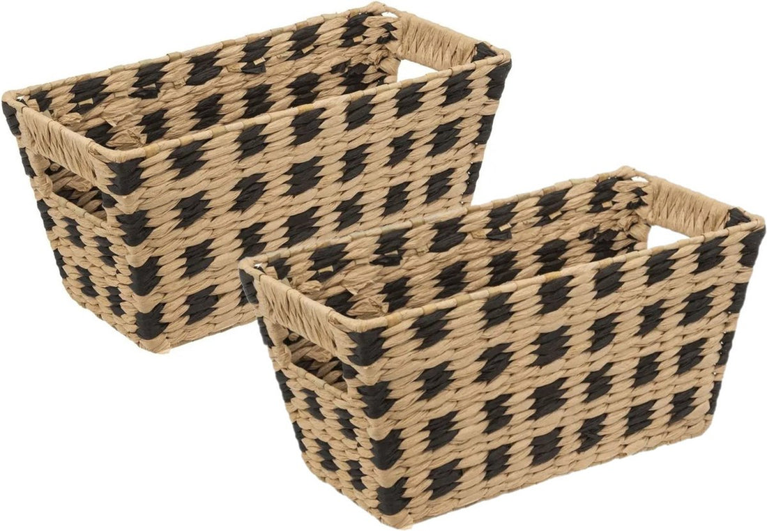 5Five Wicker storage basket - 2x - braided - beige/black - 31 x 15 x 1 - Closet/bathroom baskets
