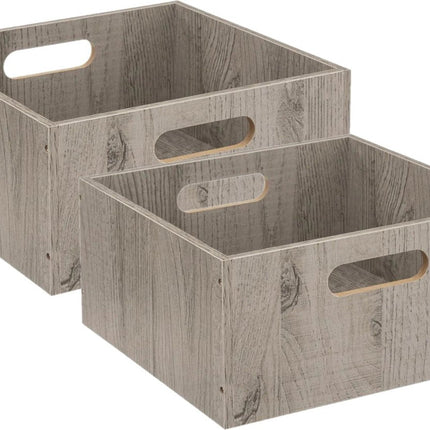 5five Panier/bac de rangement en bois - Lot de 2 - Gris - 14 litres - 31 x 31 x 15 cm - Boîtes de rangement - Paniers pour étagères