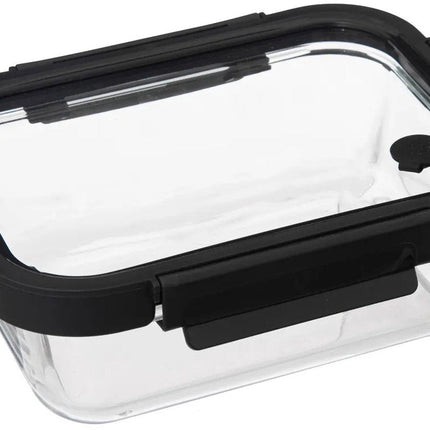 5Five Boîte de conservation avec couvercle - verre - hermétique - avec clips - 21 x 17 x 7 cm - 900 ml - noir/transparent