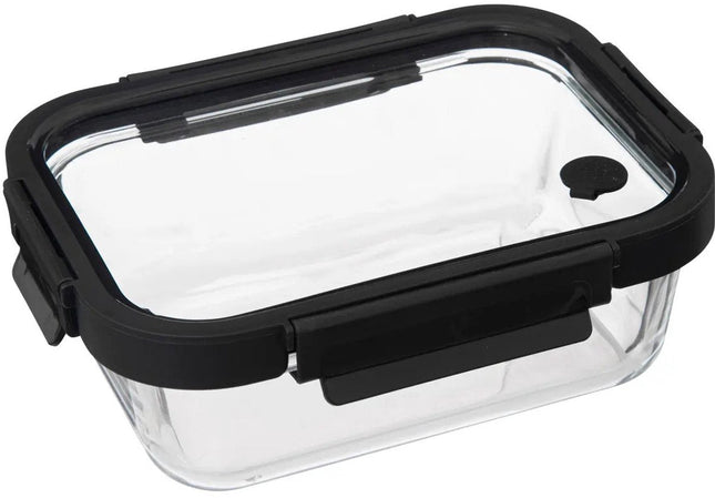 5Five Boîte de conservation avec couvercle - verre - hermétique - avec clips - 21 x 17 x 7 cm - 900 ml - noir/transparent