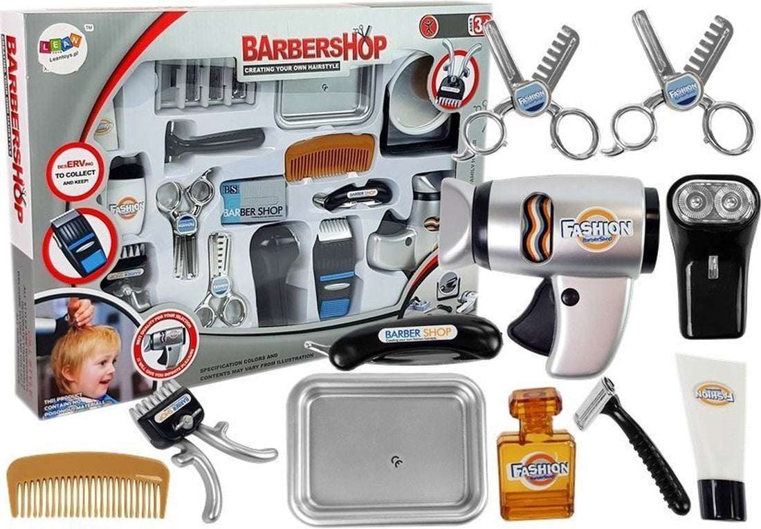 Barbershop Spielzeug Friseur-Set mit Föhn, Haarschneider und Zubehör – Für Jungen und Mädchen – Spielzeug Friseurset – Ab 3 Jahre