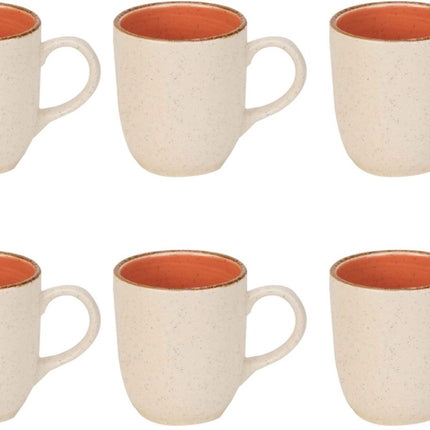 Lot de 6 Tasses en Grès Orange Granite – Mugs en Céramique de 36 cl pour Boissons Chaudes et Froides – Résistantes au Four, au Micro-ondes et au Lave-vaisselle – Design Élégant avec Intérieur Orange