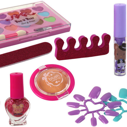 Trousse de Maquillage et de Manucure pour Enfants dans une Valisette Rose - 25 Pièces de Jouets de Maquillage avec Fards à Paupières, Gloss et Vernis à Ongles - Accessoires de Beauté - Bel Ensemble - Set de Beauté