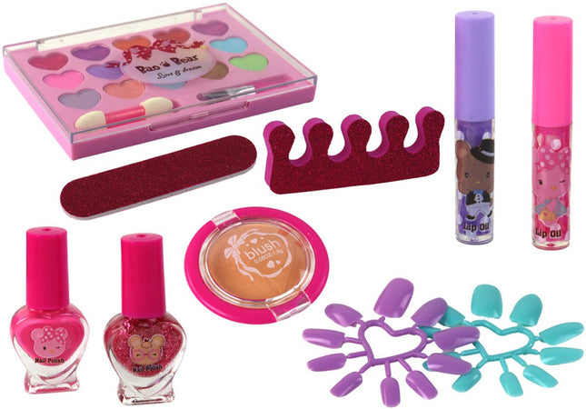 Trousse de Maquillage et de Manucure pour Enfants dans une Valisette Rose - 25 Pièces de Jouets de Maquillage avec Fards à Paupières, Gloss et Vernis à Ongles - Accessoires de Beauté - Bel Ensemble - Set de Beauté