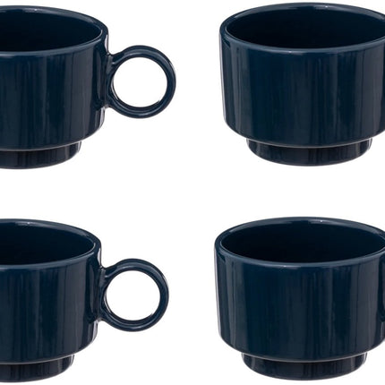 Lot de 4 Tasses à Café Rétro 10 cl - Bleu - Grès - Pratique et Élégant