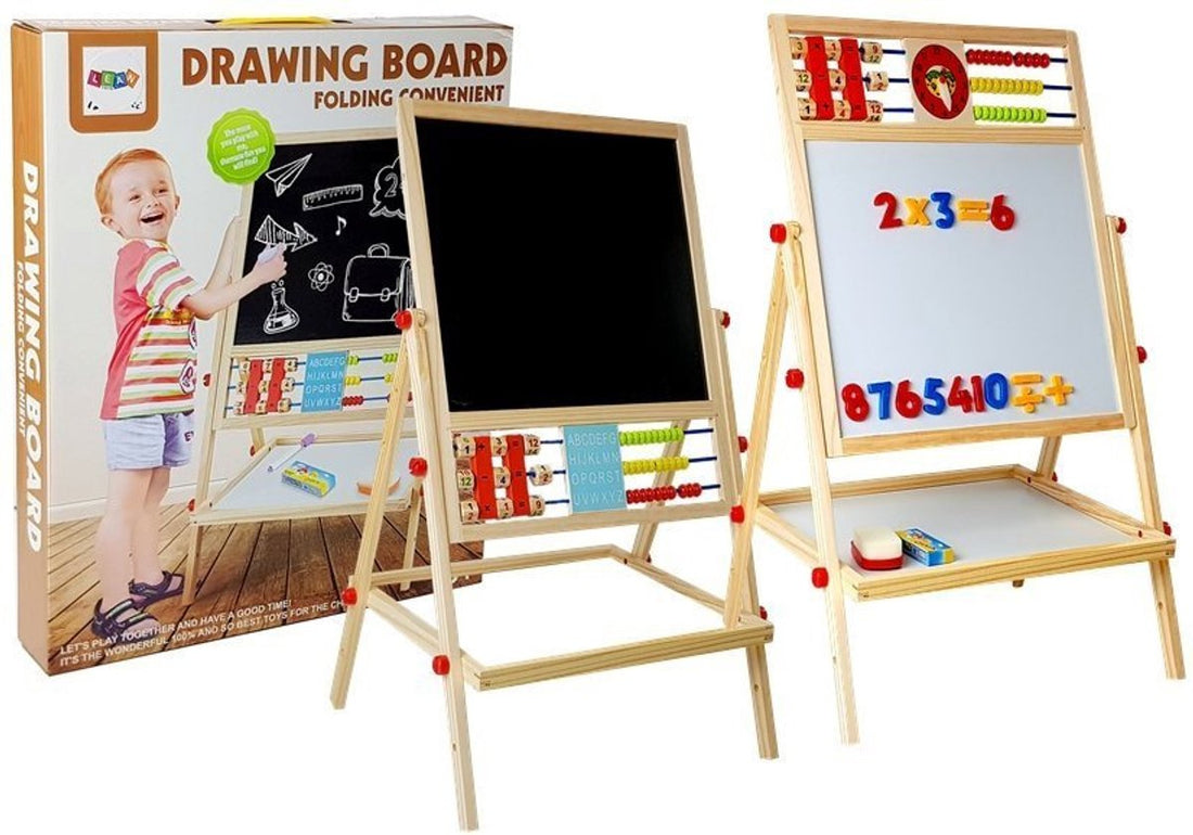 Leantoys Multifunctioneel Schoolbord - Draaibaar Bord met Abacus, Klok, Magneetcijfers en Telraam - Educatief Speelgoed 3+ - Magneetbord - Krijtbord - Speelgoed Kinderen - Sinttip - Cadeautip - Roterend Bord - Leren tijdens spelen - 67cm Hoog