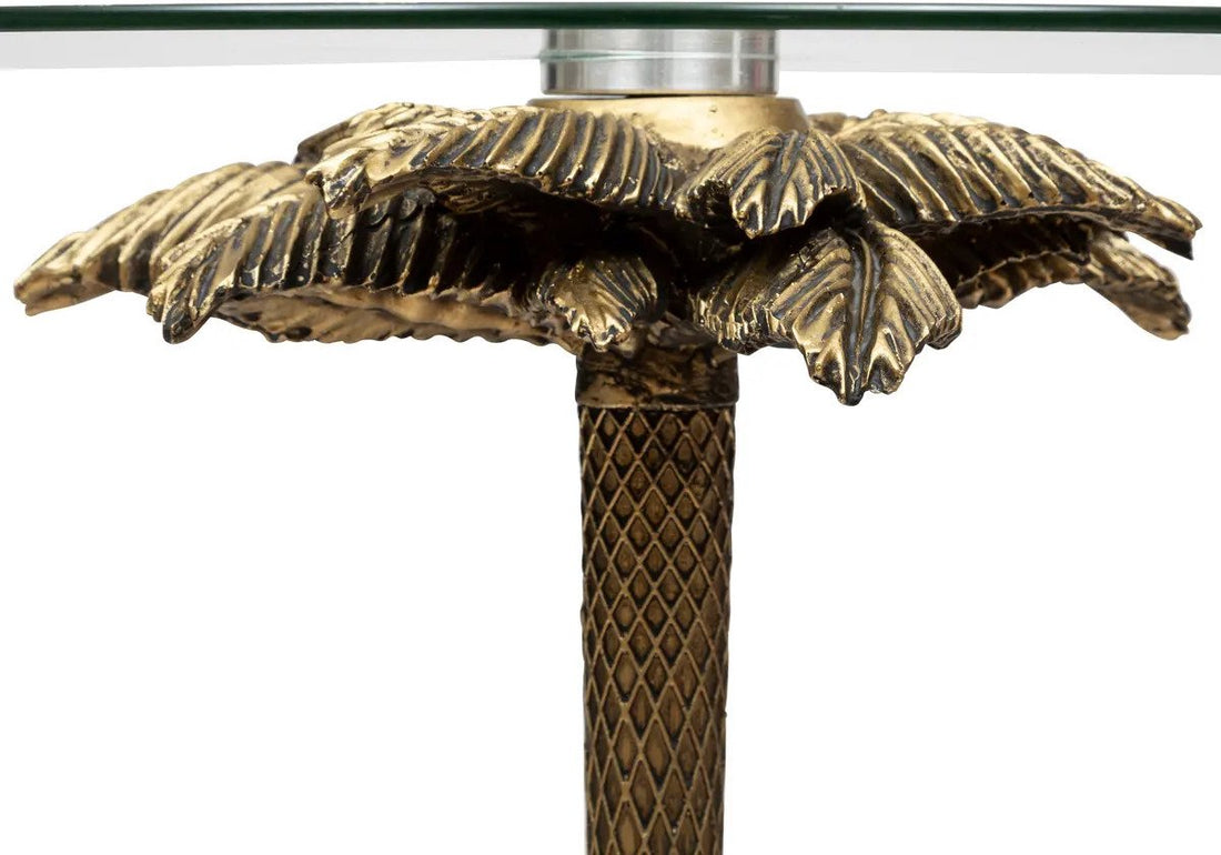 Atmosphera Bijzettafeltje Palmtree - polyresin/glas - goud/transparant - D40 x H50 cm - koffie tafel