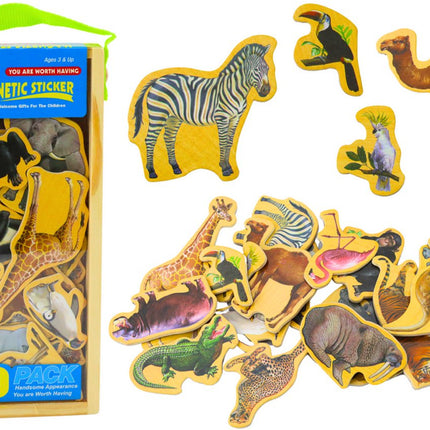 Ensemble d'aimants Animaux en Bois - 20 Aimants Animaux en Bois - Jouet Éducatif - Zoo Magnétique - Autocollant Magnétique - Autocollant Réfrigérateur - Autocollant Tableau Magnétique - Jouet - Aimant Chambre d'Enfant
