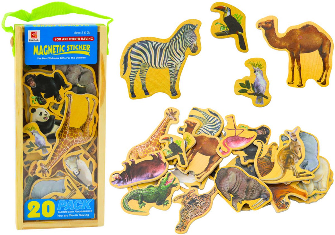 Hölzernes Tiermagnetset - 20-teilige Tiermagnete aus Holz - Lernspielzeug - Magnetischer Zoo - Magnetischer Aufkleber - Kühlschrankaufkleber - Magnettafel-Aufkleber - Spielzeug - Magnet Kinderzimmer