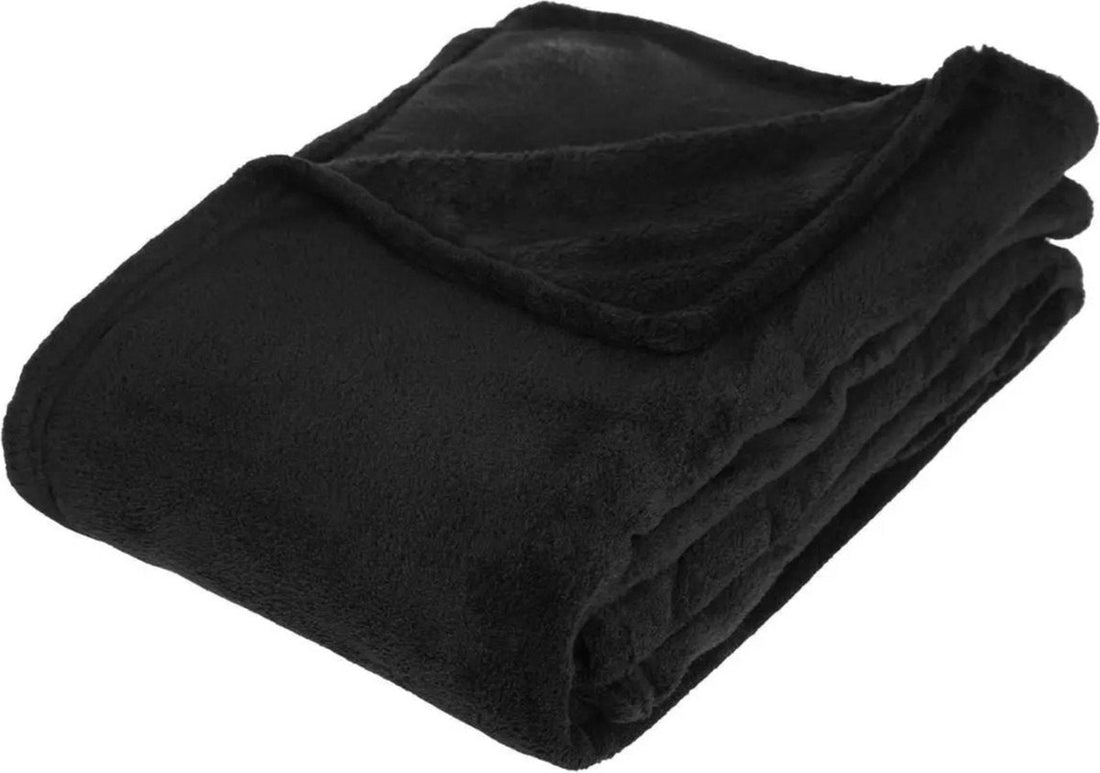 Atmosphera Plaid blanket - black - polyester - 130 x 180 cm - Sofa blanket - Fleece plaid
