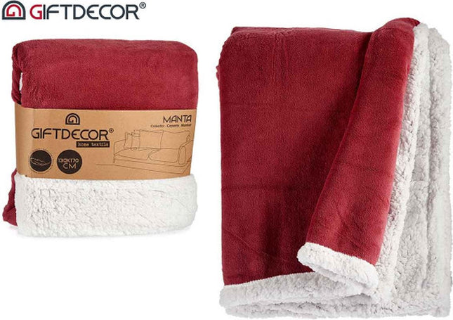 Jeté | Fushia vif | Sherpa blanc | 130 x 170 cm | Doux et chaud