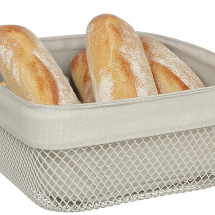5Five Panier à pain Bistro plus - métal/tissu - beige - 25 x 11 cm - carré - fil métallique - servir des petits pains