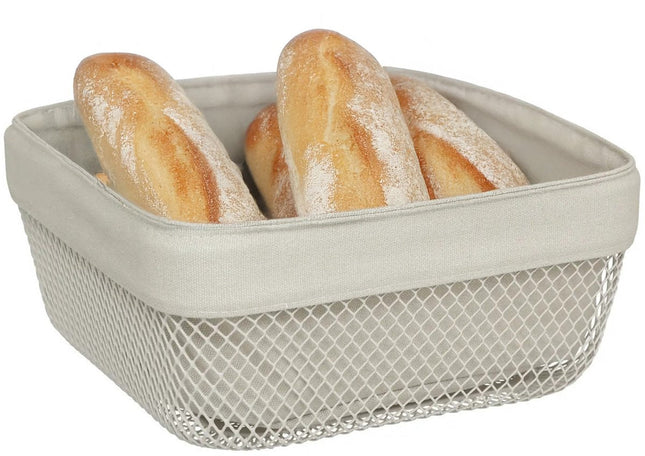 5Five Panier à pain Bistro plus - métal/tissu - beige - 25 x 11 cm - carré - fil métallique - servir des petits pains