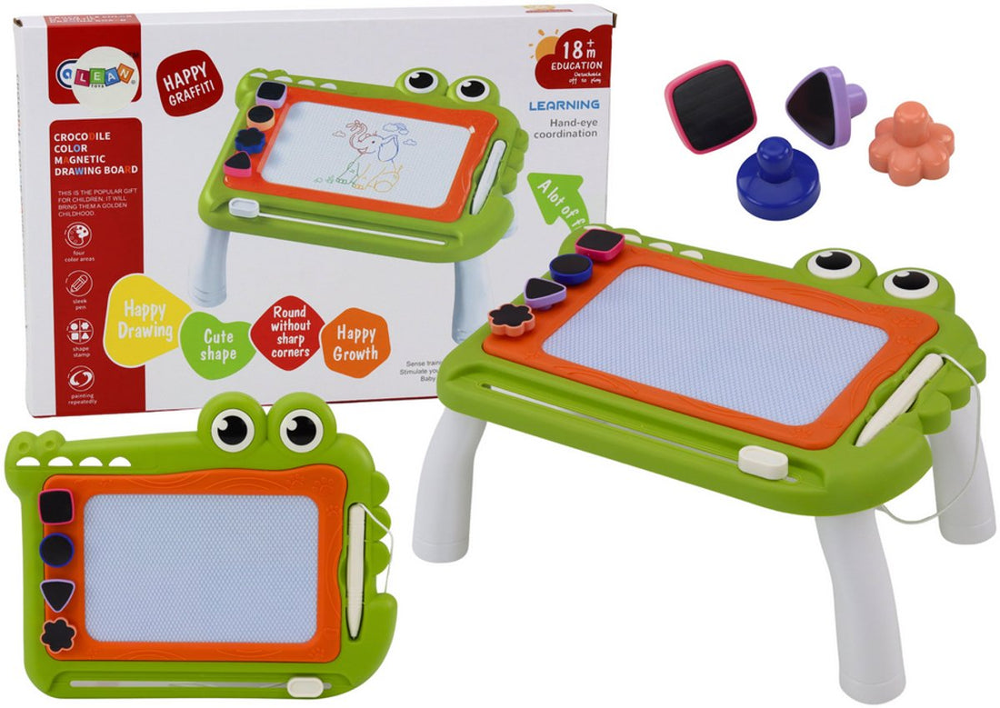 Magnetische Maltafel Krokodil – Abwischbare Zeichentafel mit Stempeln – Zeichenspielzeug für Kleinkinder und Vorschulkinder – Maltablett mit Stempeln