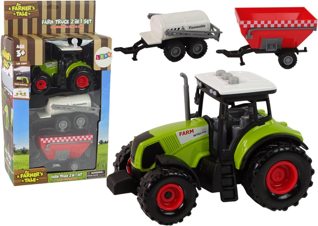 Spielzeugtraktor mit Licht und Sound - Bauernhof-Set mit 2 Landmaschinen - Lernspielzeug - Bauernhofspielzeug - Auto - Traktor mit 2 Anhängern