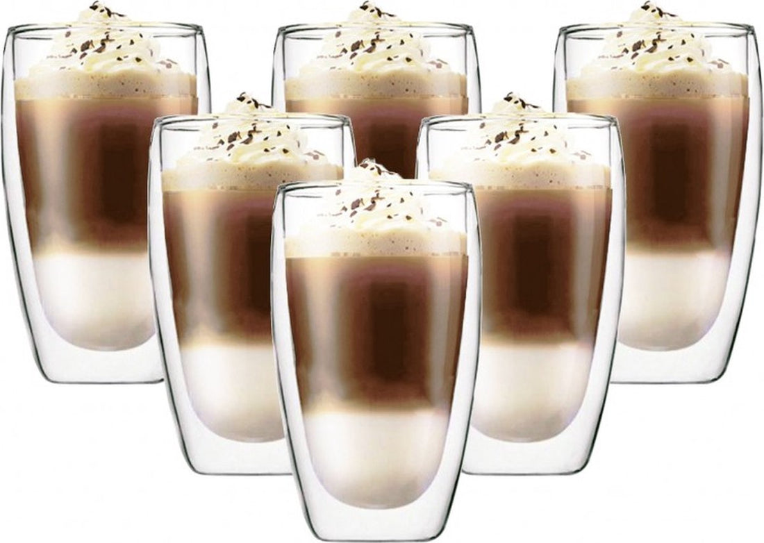 Double-walled Glasses - 450 ml - Set of 6 - Coffee Glasses - Tea Glass - Cappuccino Glasses - Latte Macchiato Glasses - Glass