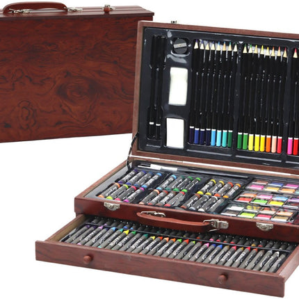 Coffret de Peintre en Bois - 60 Craies Pastel, 24 Peintures, 24 Crayons de Couleur - Kit Créatif Complet pour Enfants - Set de Peinture - Coffret - Coffret de Dessin - Coffret de Peinture